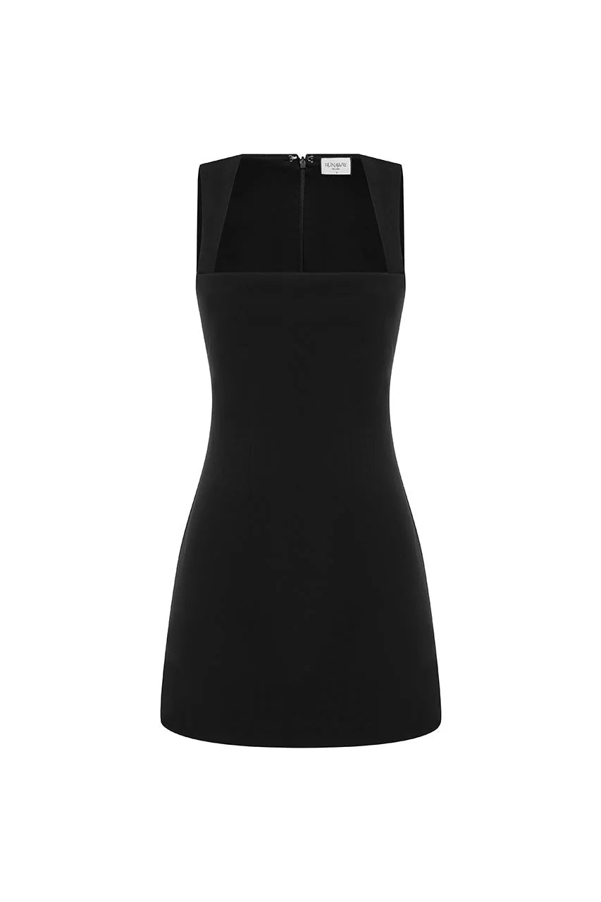 Kody Pleated Square Neck Dress - Black