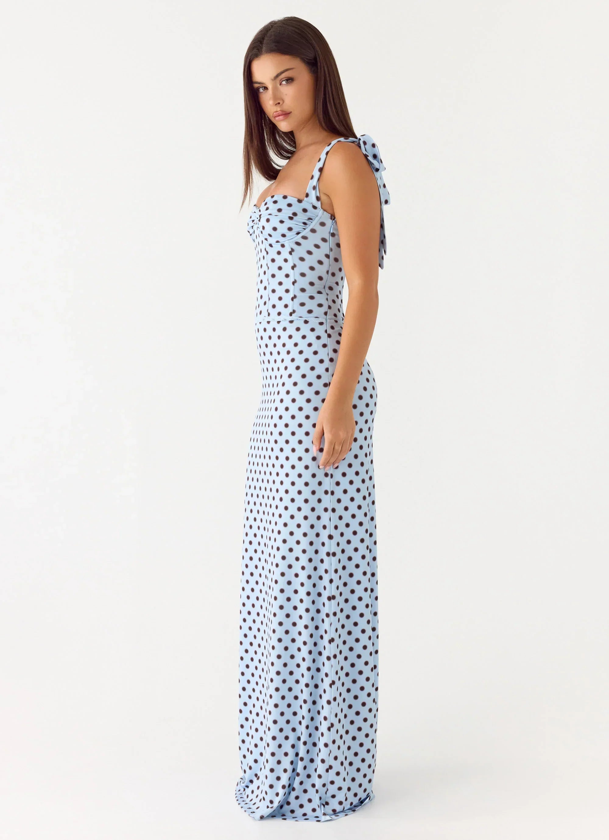 Akil Corset Bustier Maxi Dress - Blue Mocha Dot