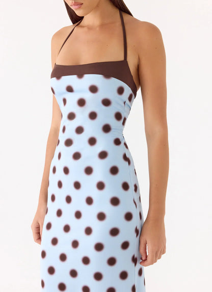 Alessandro Halter Jersey Maxi Dress - Blue Mocha Dot