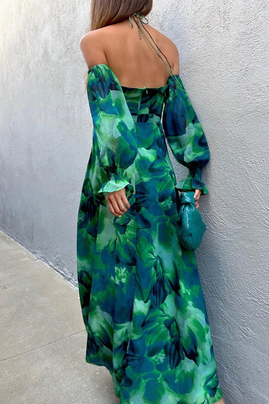 Kharma Off-Shoulder Maxi Dress Green Floral