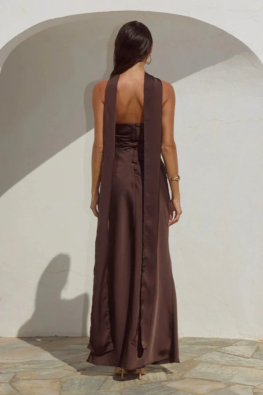 Madeleine Strapless Pleated Dress - Bitter Chocolate