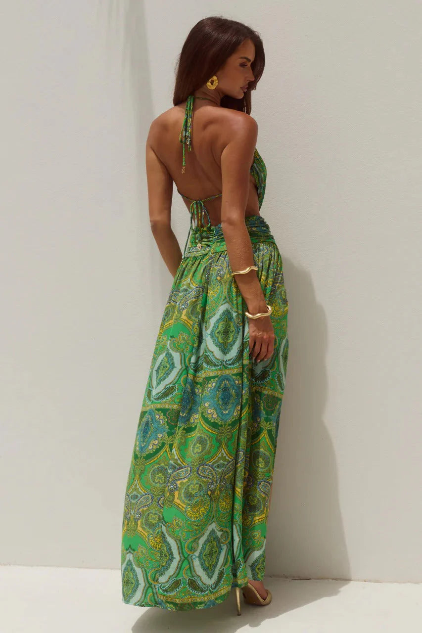 Fontana Deep Plunge Maxi Dress - Indiana Green