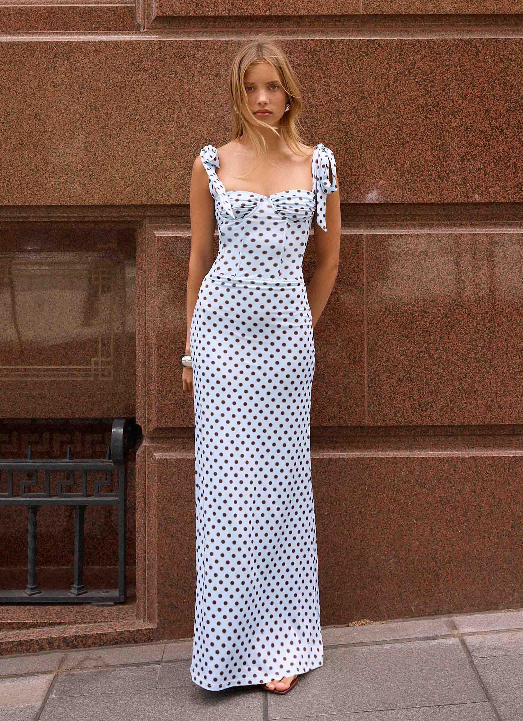 Akil Corset Bustier Maxi Dress - Blue Mocha Dot