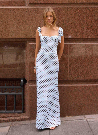 Akil Corset Bustier Maxi Dress - Blue Mocha Dot