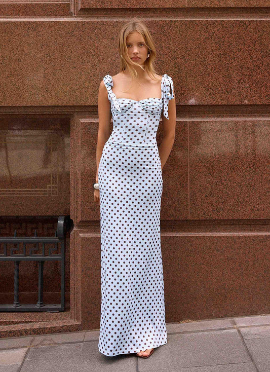Akil Corset Bustier Maxi Dress - Blue Mocha Dot
