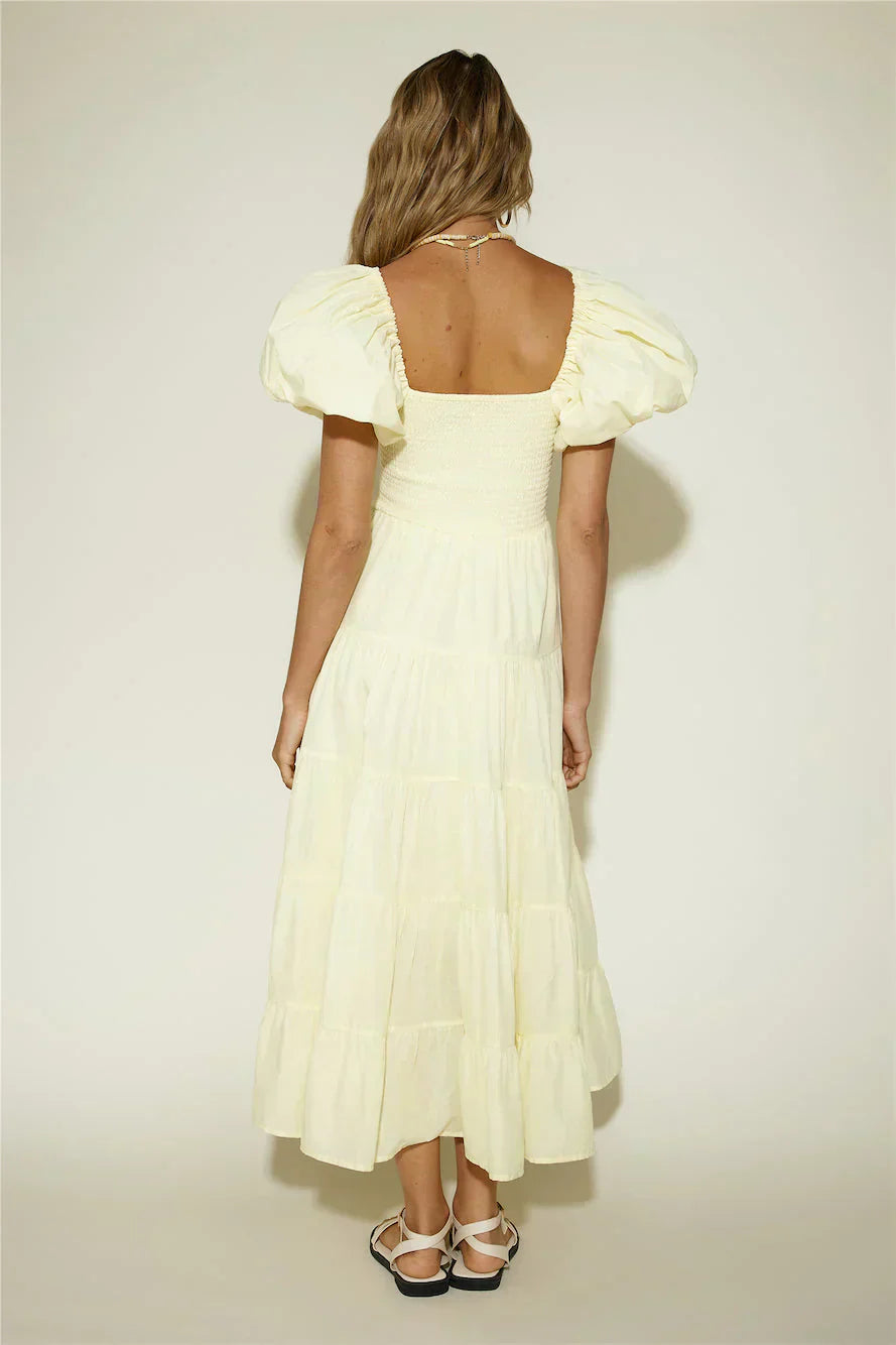 Adela Shirred Floaty Maxi Dress - Yellow
