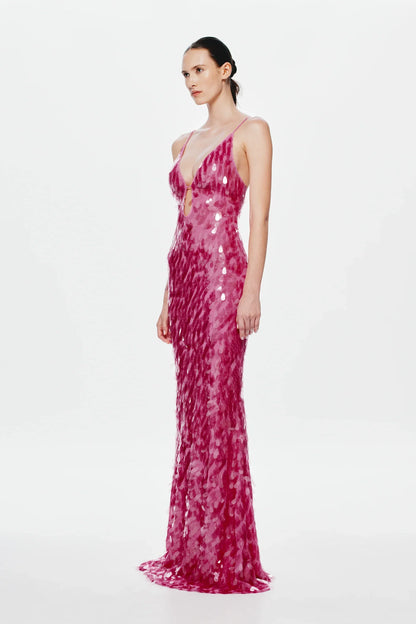 EtherelDress Sapphire Sequin Maxi Dress - Fuchsia