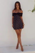 Kadie Strapless Polka Satin Dress - Black/White