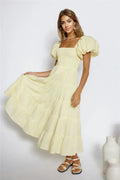 Adela Shirred Floaty Maxi Dress - Yellow