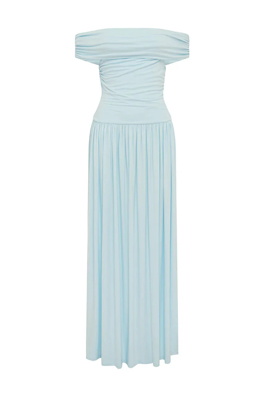 Manalla Off Shoulder Ruching Dress - Sky Blue
