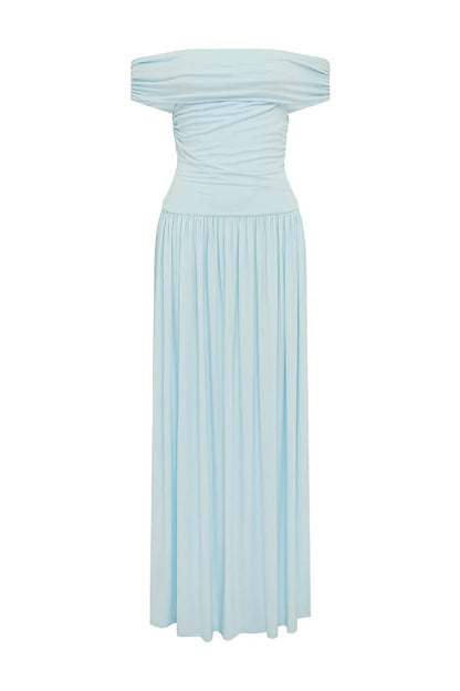 Manalla Off Shoulder Ruching Dress - Sky Blue