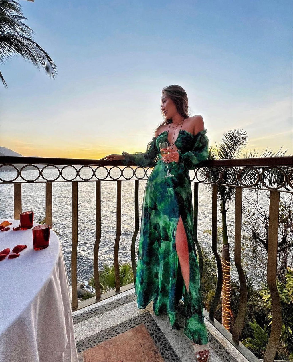 Kharma Off-Shoulder Maxi Dress Green Floral