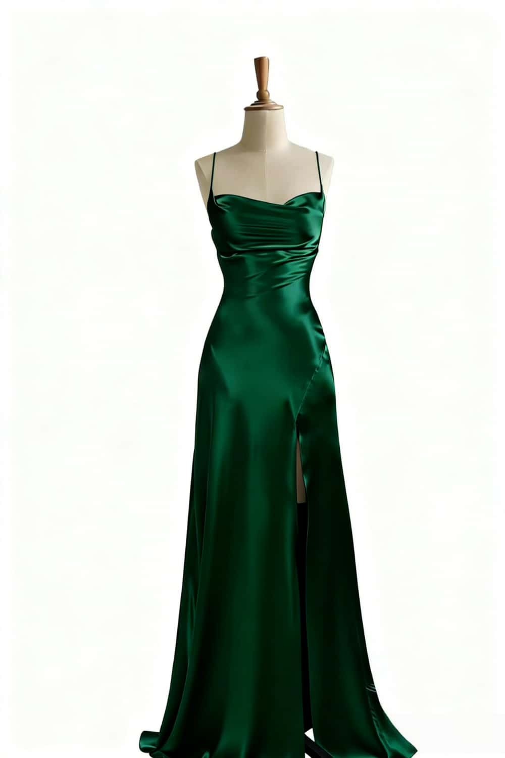 Simple Satin Slit Long Formal Spaghetti Straps Dress
