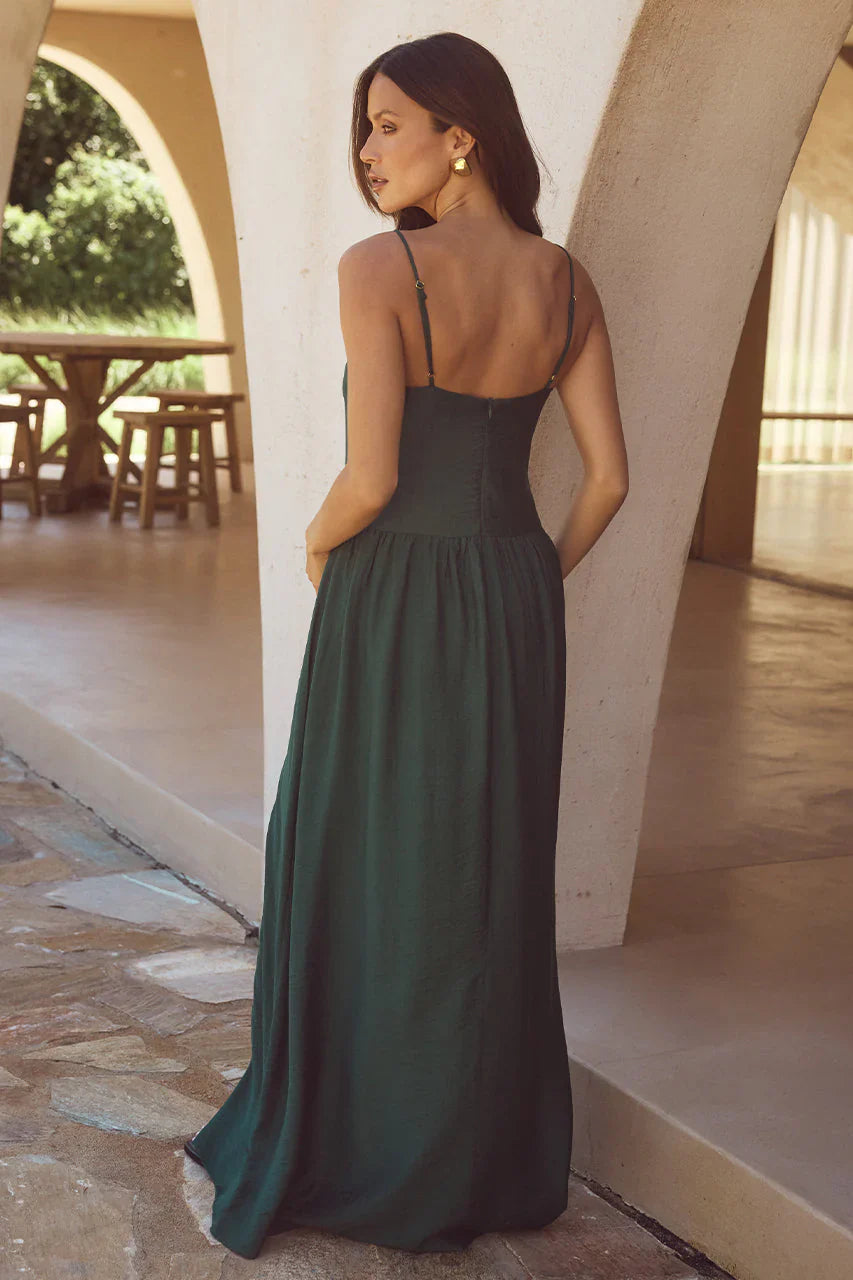 Maevi V Neck Side Split Dress - Emerald