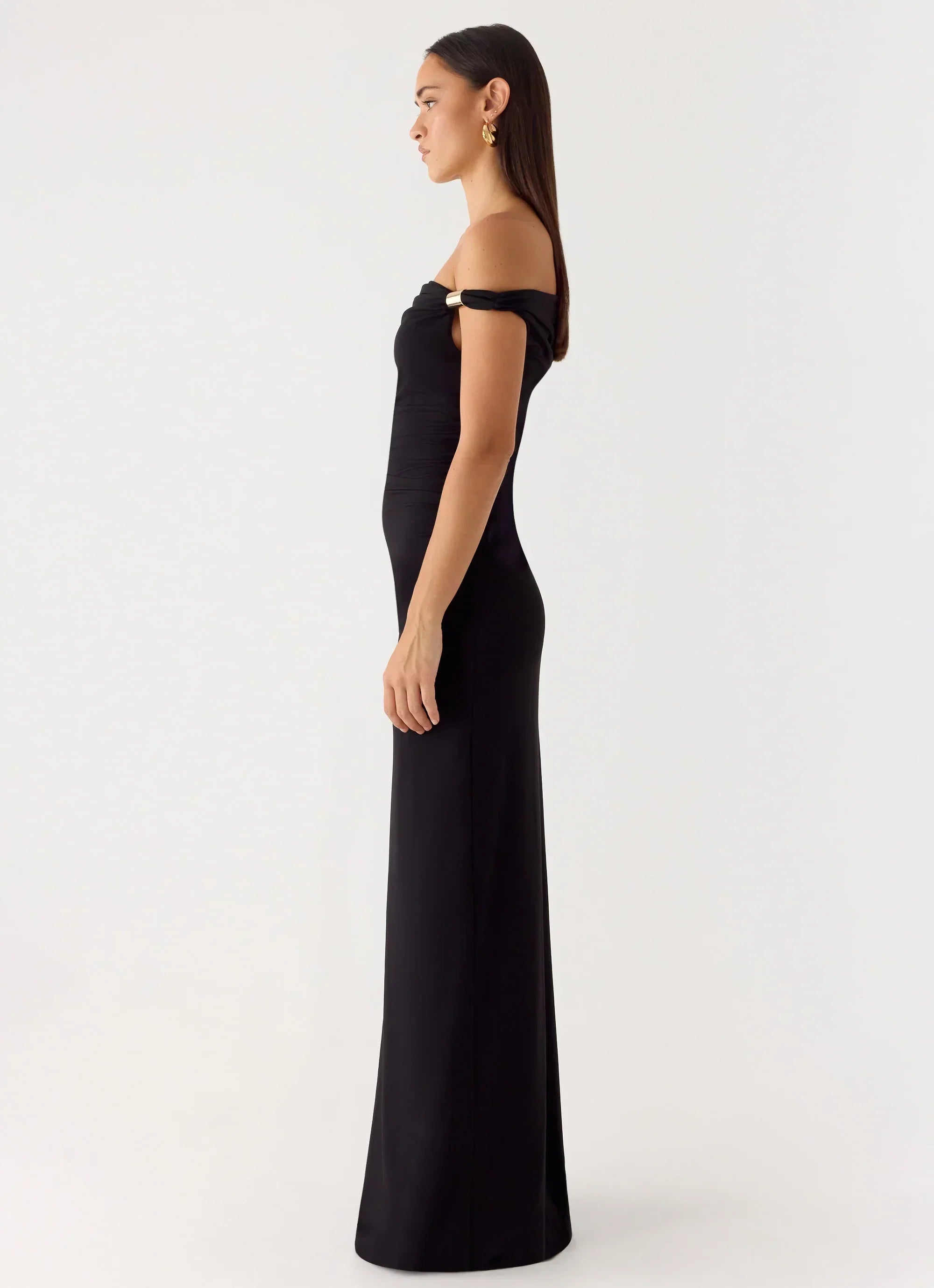 Afterlight Off-Shoulder Asymmetrical Maxi Dress - Black