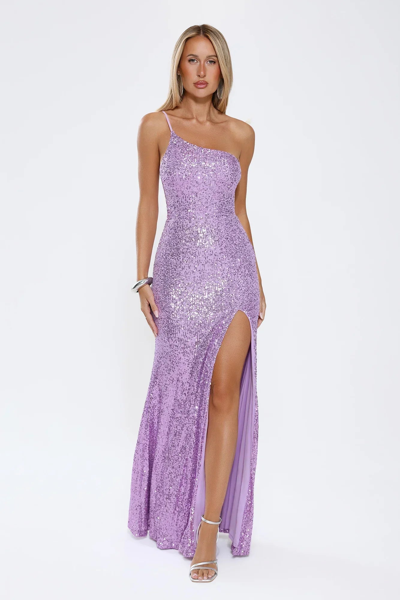 A New Glow One-Shoulder Sequin Maxi Dress - Lilac