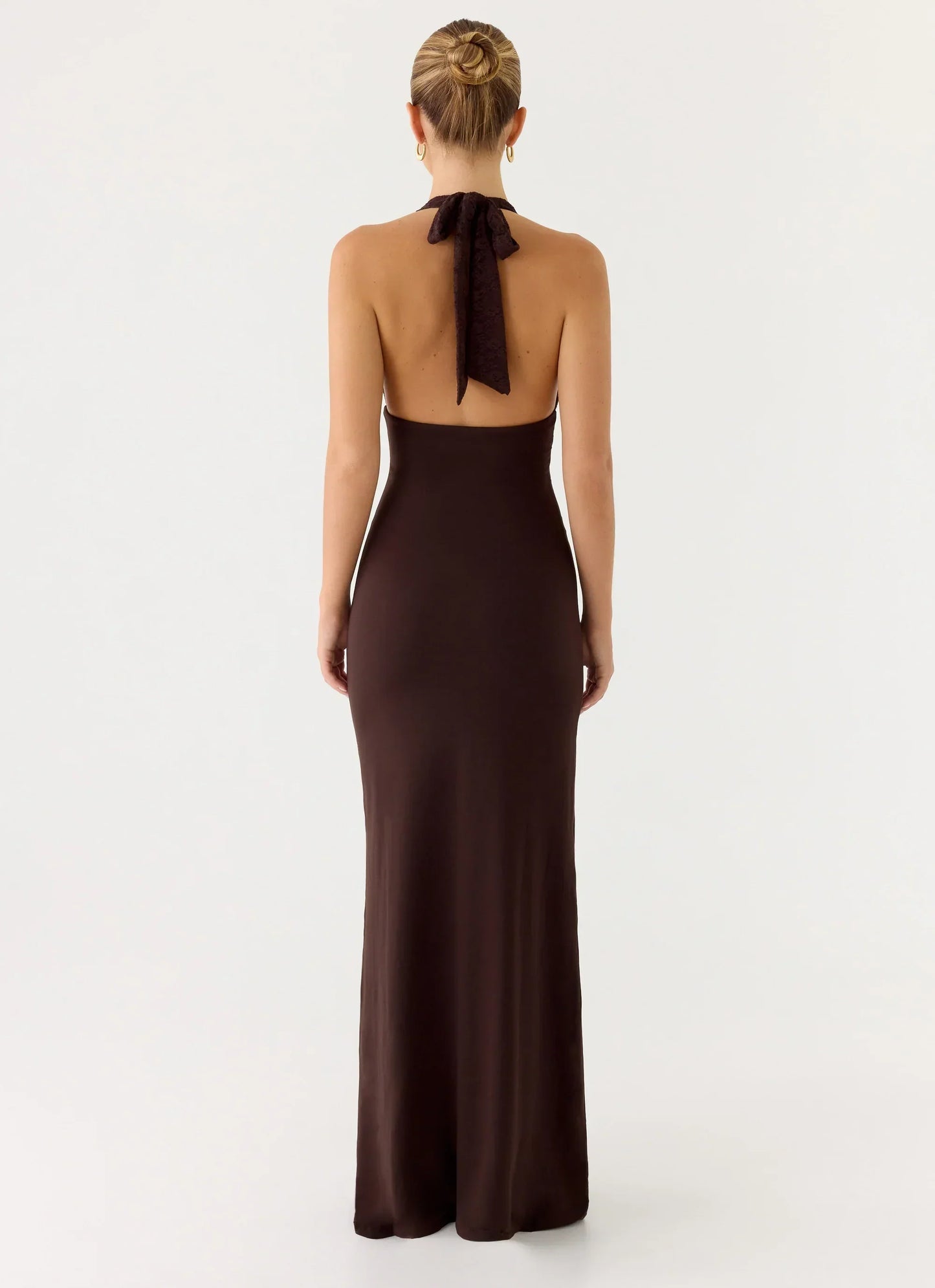 All I Need Halter Lace Maxi Dress - Chocolate