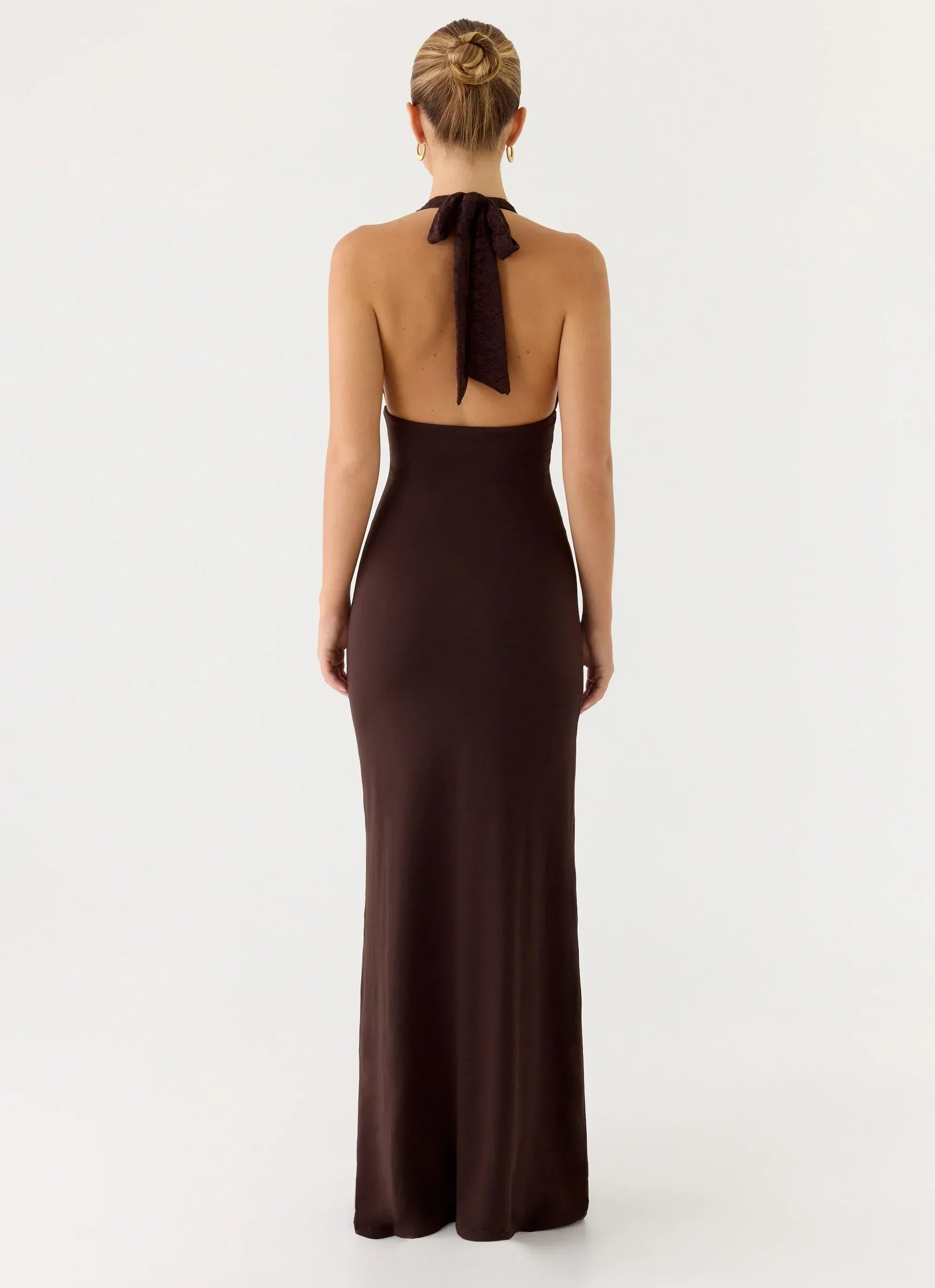 All I Need Halter Lace Maxi Dress - Chocolate