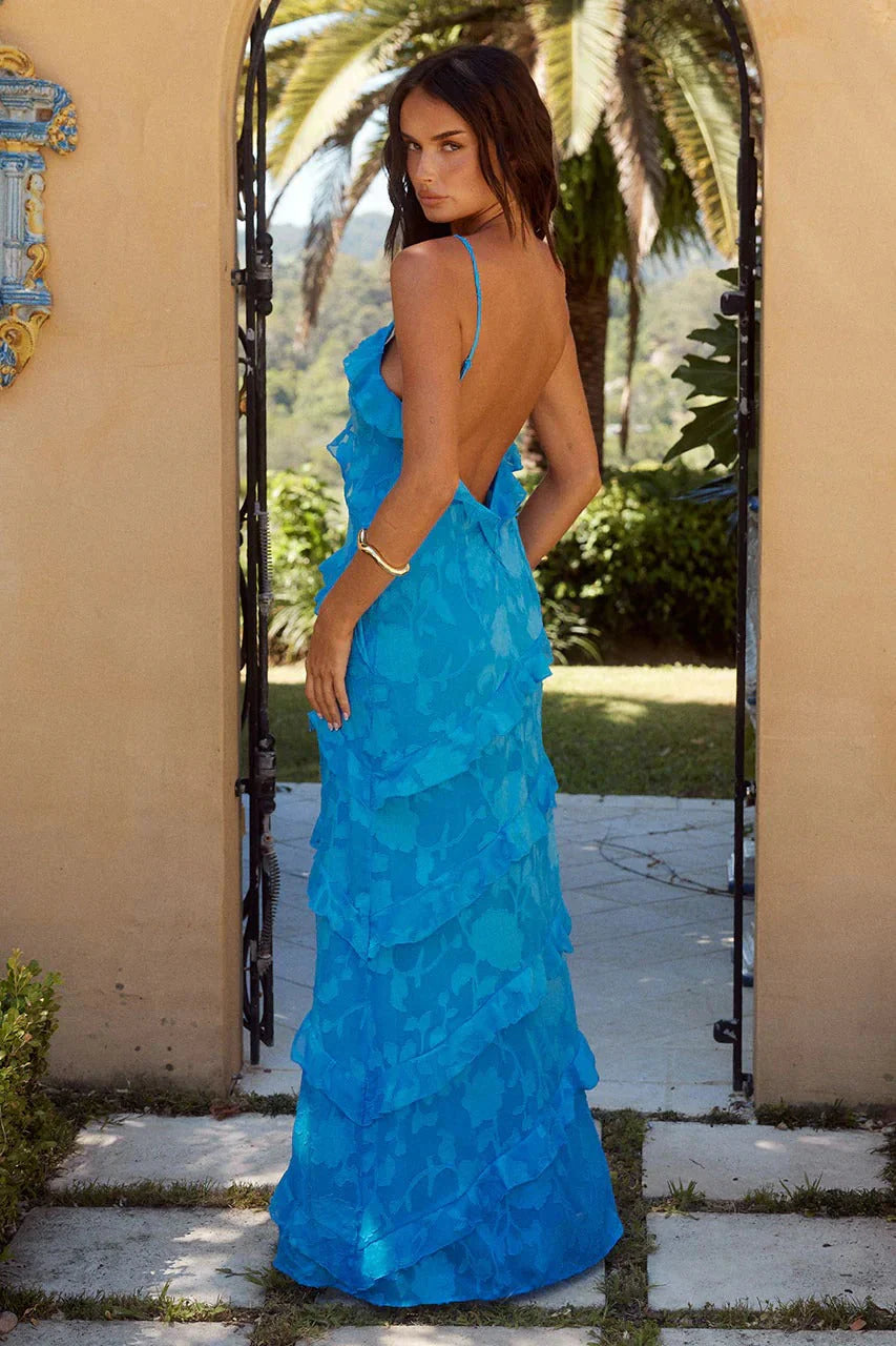 Mandeville V Neck Frill Dress - Aqua