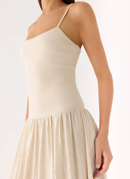 Ali Linen Ribbed Maxi Dress - Oatmeal