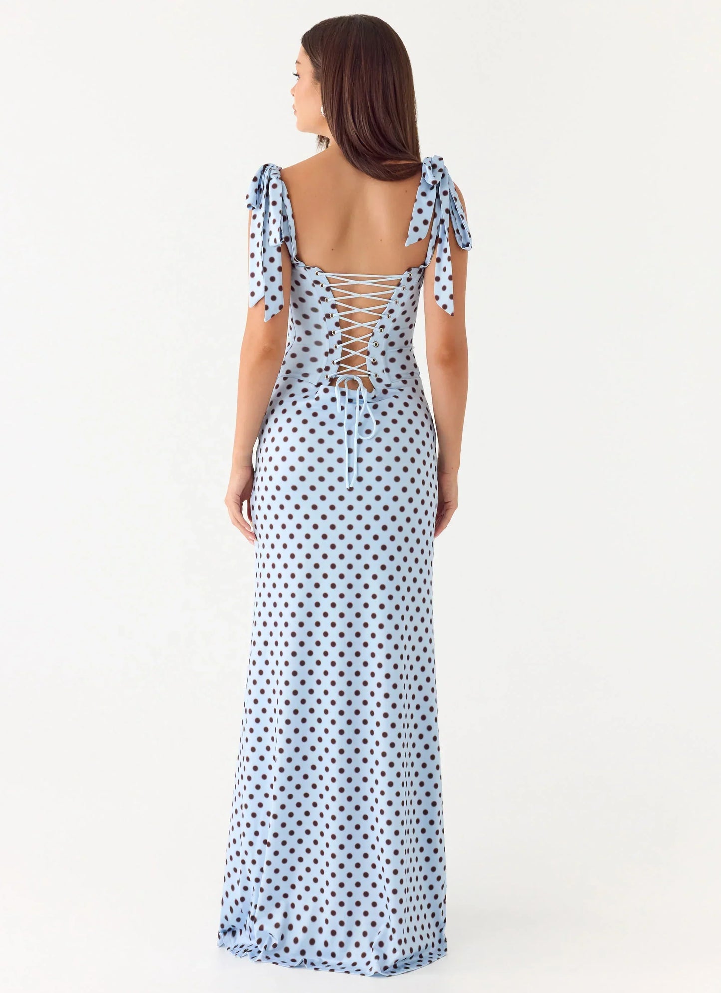 Akil Corset Bustier Maxi Dress - Blue Mocha Dot