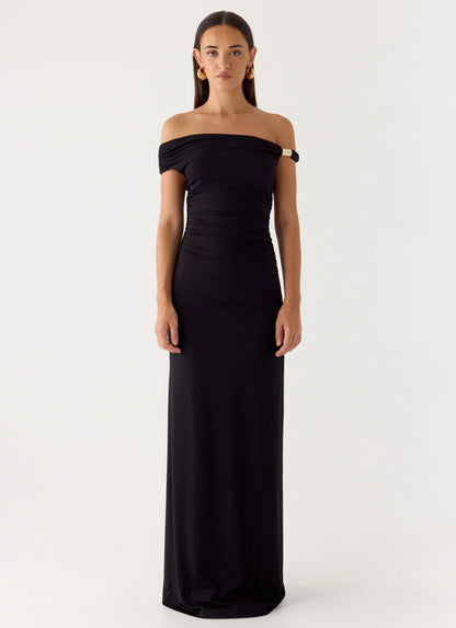 Afterlight Off-Shoulder Asymmetrical Maxi Dress - Black