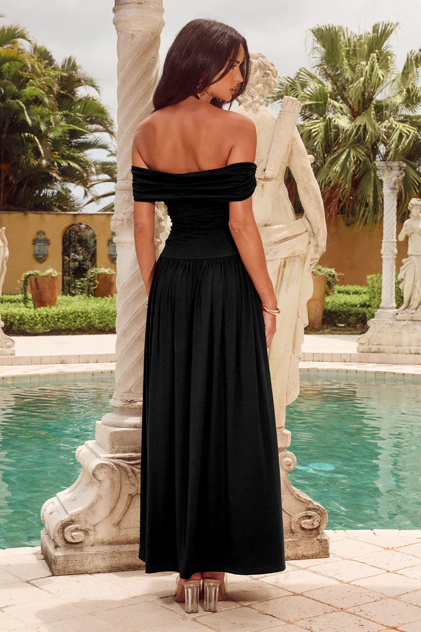 Manalla Off Shoulder Ruching Dress - Black