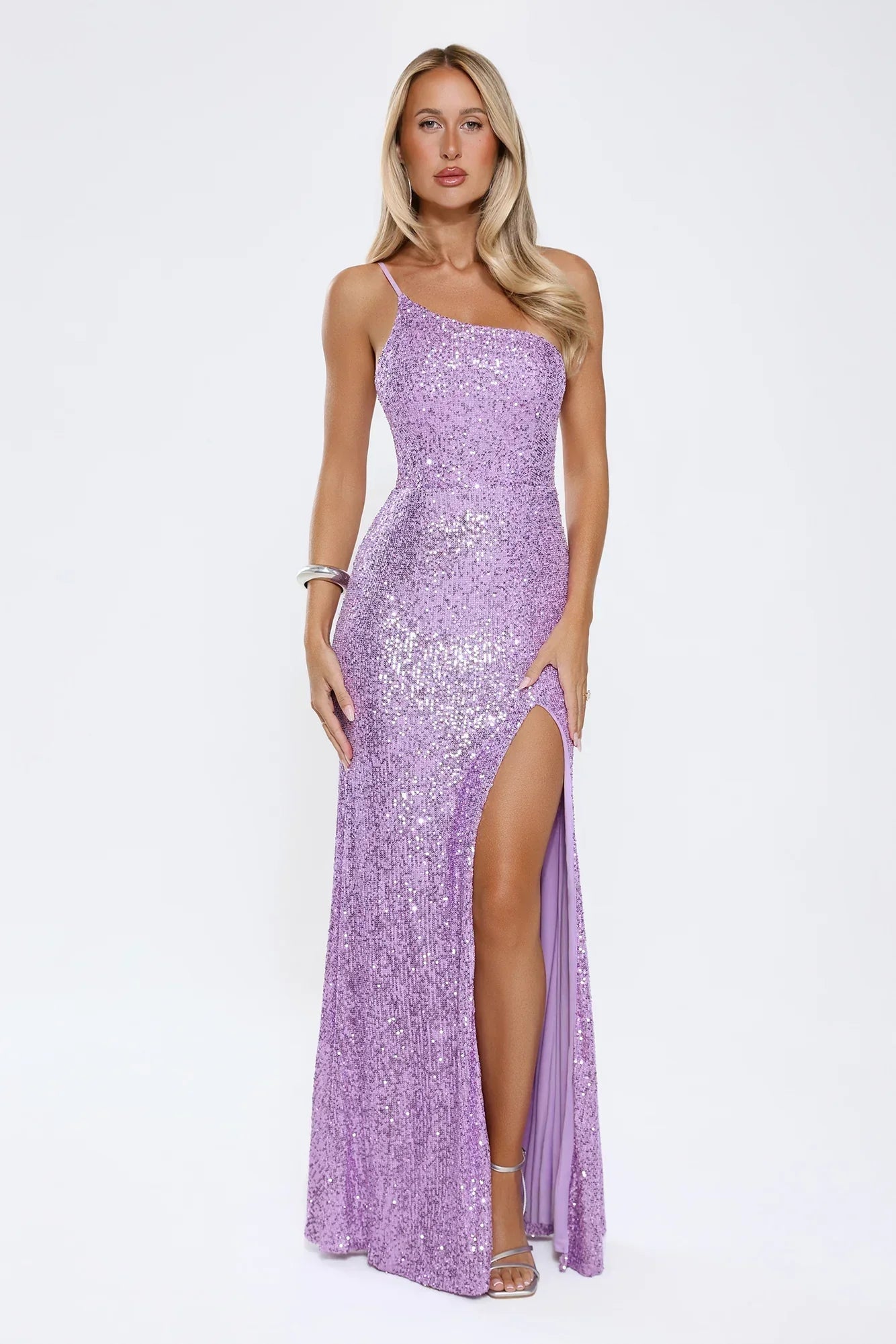 A New Glow One-Shoulder Sequin Maxi Dress - Lilac