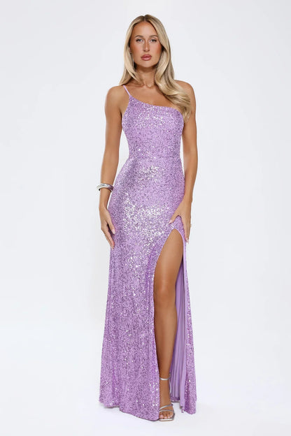 A New Glow One-Shoulder Sequin Maxi Dress - Lilac