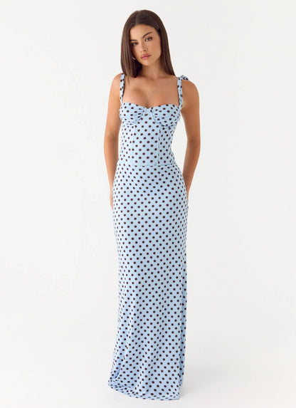 Akil Corset Bustier Maxi Dress - Blue Mocha Dot